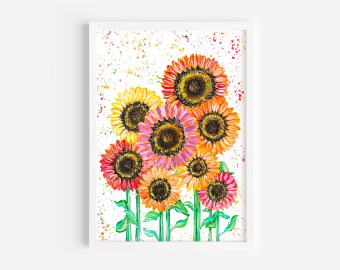 Sunflowers Original Acrylic Painting, Colourful Floral Artwork, Original Art, Flower Painting, Floral Painting, Pretty Living Room Art,