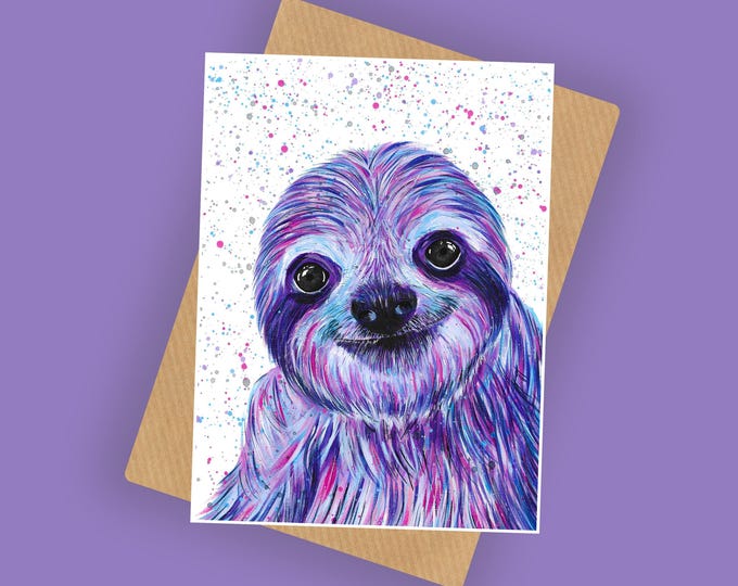 Sloth Greeting Card  ‘Edna’, A6 10x15cm, Blank Inside, Thank You Card, Sloth Gift, Birthday Card, Cute Animal Cards, Card for her,