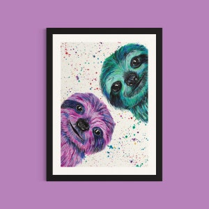 Sloths Art Print ‘Otto & Nancy’, His and Hers Animal Wall Art, Cool Sloth Gifts, Kids Room, Fun and Funky Decor, Vibrant Wall Art