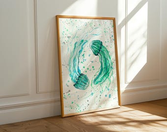 Jellyfish Art Print, Pastel Sea Life Coastal Wall Art