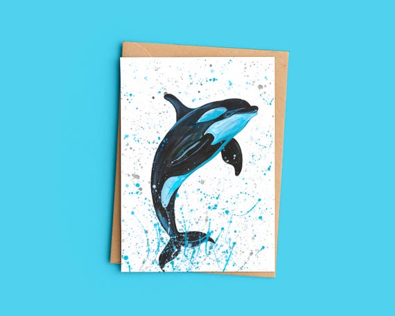 Orca Whale Greeting Card: Marine, Sea Life Art - Blank A6 Card