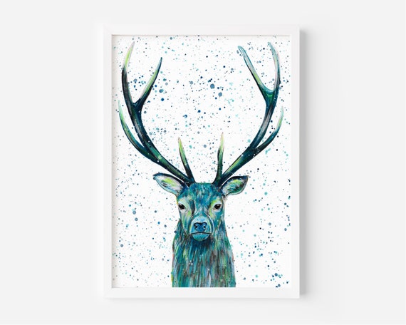 Stag Painting, ‘Patrick’ An Original Acrylic Painting by Emma LC, Original Art, Colourful Animal Art, Home Decor, New Home Gift, Stag Head