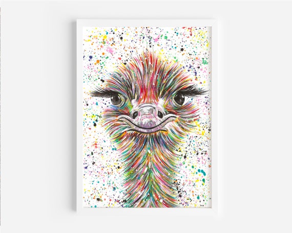 Original Colourful Ostrich Painting, Painted by Artist Emma LC, Original Art, Colourful Art, Animal Artwork, Rainbow Wildlife, Ostrich Decor