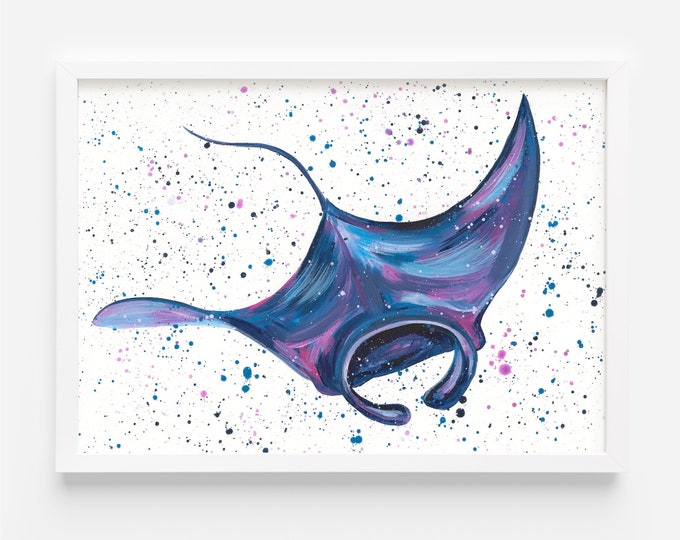 Manta Ray Original Painting, ‘Mara’, An original Acrylic Painting of a Mantaray by Emma LC, Sea Life Art, Manta Decor, Ray Fish Art,