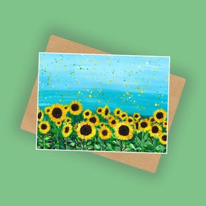 Carte champ de tournesols, carte de voeux vierge, A6 10 x 15 cm, carte d'anniversaire pour elle, jolie carte nature, merci, carte de professeur, cadeaux floraux,