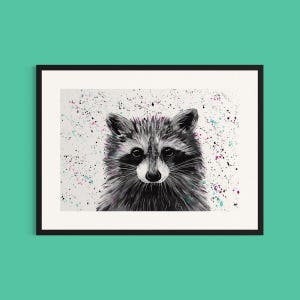Raccoon Art Print: Colourful Wildlife Painting, Kids Nursery Decor image 2