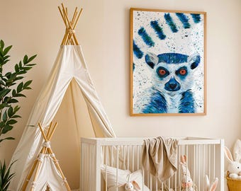 Lemur Art Print: Colourful Animal Wall Art for Kids Room