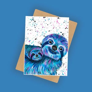 Carte maman et bébé mignon paresseux, nouveau bébé, carte pour maman, papa, cadeau grands-parents, assistante maternelle, employée de crèche, cadeau pour bébé