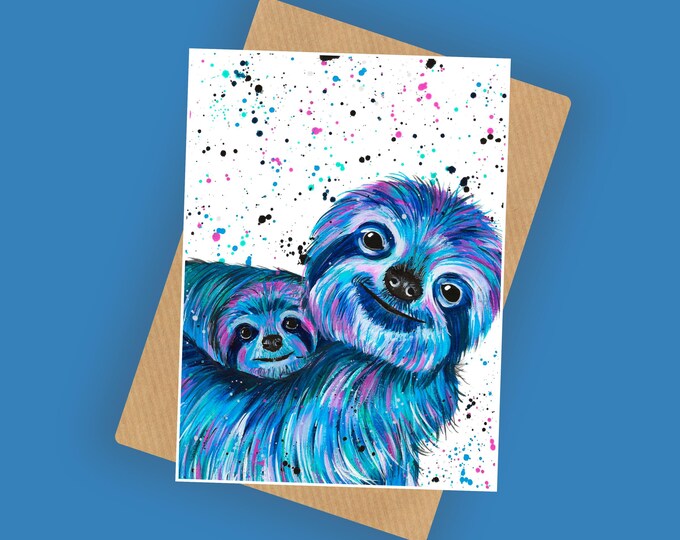 Sloth Mum & Baby Greeting Card