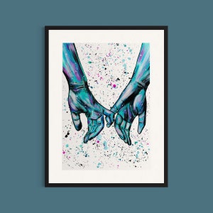 Pinkie Promise Art Print, Home Decor, Friendship Gift, Abstract Art, Colourful Wall Art, Bedroom Wall Decor, Hand Art, Gift for Partner,