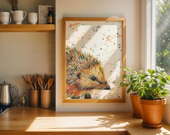 Hedgehog Art Print: Colourful Wildlife Painting, Autumnal Wall Decor