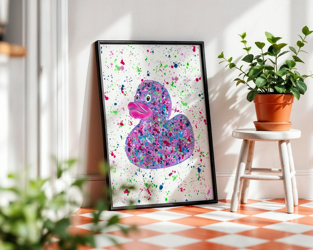 Rubber Duck Art Print: Quirky Bathroom Decor, Colourful Maximalist Wall ...