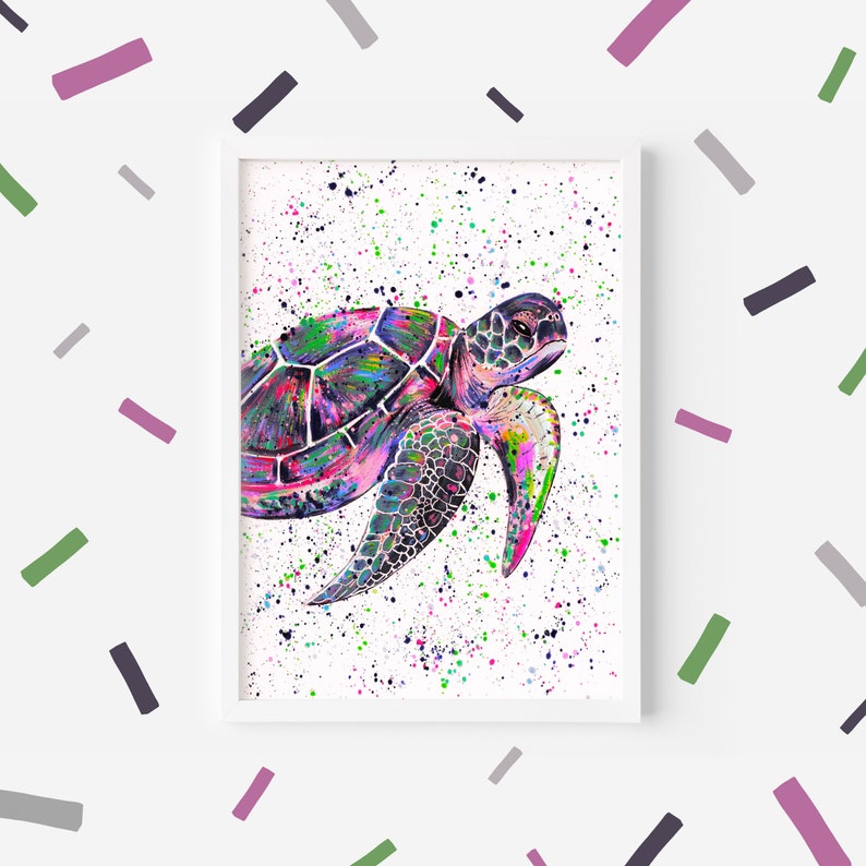 Sea Turtle Art Print sandy, Sea Turtle Painting, Coastal Decor, Ocean