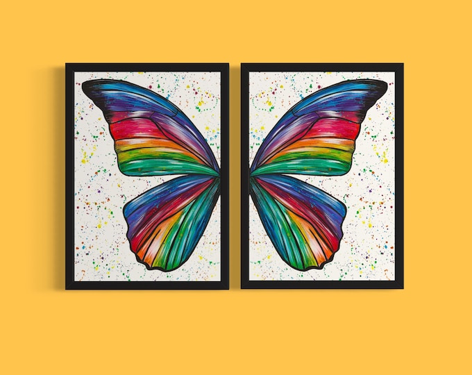 Rainbow Butterfly Art Print Set