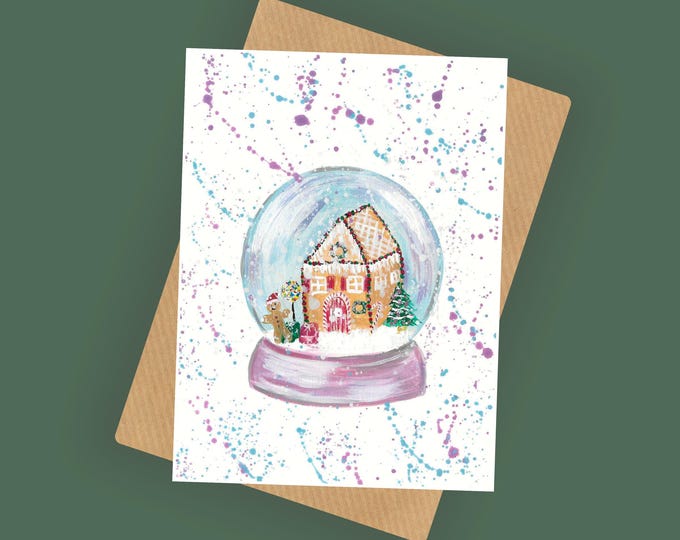 Snow Globe, Gingerbread House Christmas Card