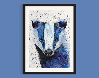 Badger Art Print ‘Wilf’, Badger Painting, Wildlife Prints, Quirky Art, Colourful Animal Art, Woodland Print, Badger Gifts, Home Decor