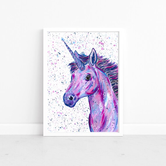 Printable Unicorn Art Animal Art Print Colourful Wildlife Etsy