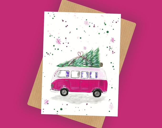 Christmas Card, Retro Campervan, Nostalgic Card