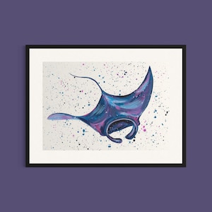 Manta Ray Art Print ‘Mara’, Manta Ray Painting, Ocean Art, Under the Sea Prints, Nursery Decor, Sea Life Wall Art, Beach Life, Wildlife Art