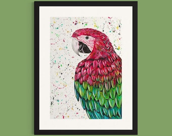 Macaw Parrot Art Print ‘Marvin’, Red Macaw Painting, Bright Animal Prints, Children's Room, Colourful Parrot Art, Parrot Gifts