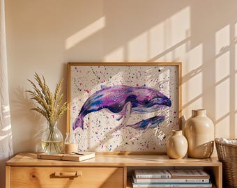 Whale Nursery Print: Mum and Baby, Under the Sea Art