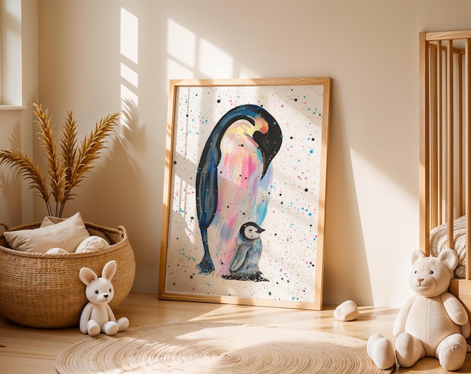 Mum & Baby Penguin Art Print ‘Jess and Harper’