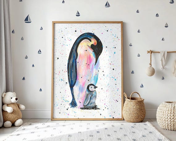 Mum & Baby Penguin Art Print ‘Jess and Harper’