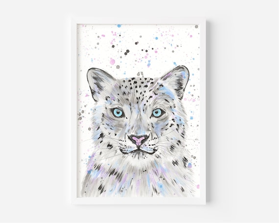 Snow Leopard Painting, ‘Nix’ An Original Acrylic Painting of a Snow Leopard by Emma LC, Animal Painting, Leopard Art, Animal Decor