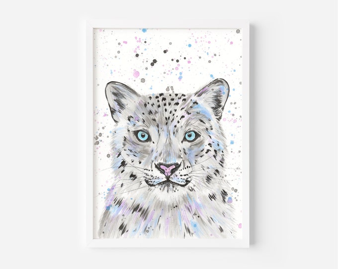 Snow Leopard Painting, ‘Nix’ An Original Acrylic Painting of a Snow Leopard by Emma LC, Animal Painting, Leopard Art, Animal Decor