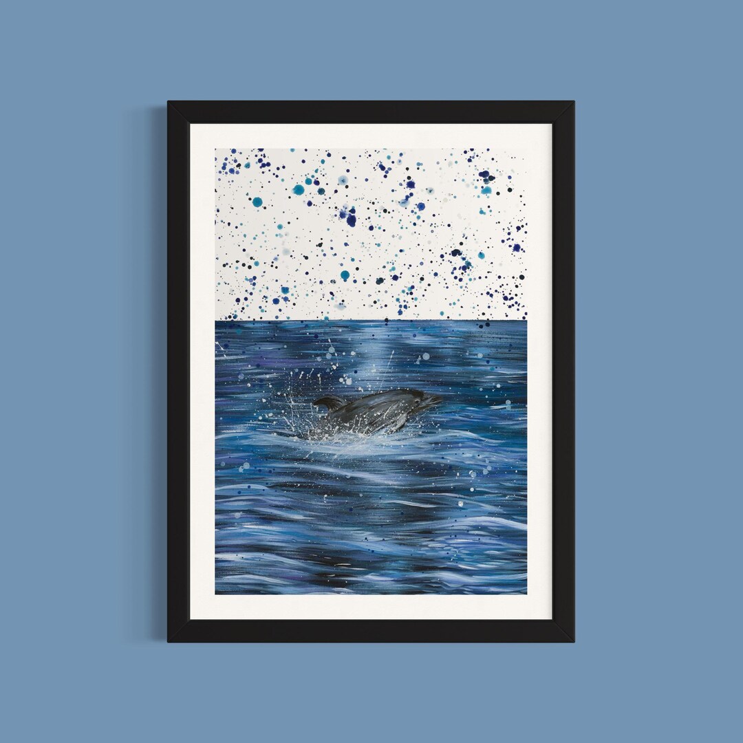 Dolphin Art Print, Jumping Dolphin, Seascape Painting, Sea Life Gifts ...