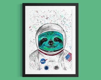 Spaceman Sloth Art Print ‘Otto In Space’
