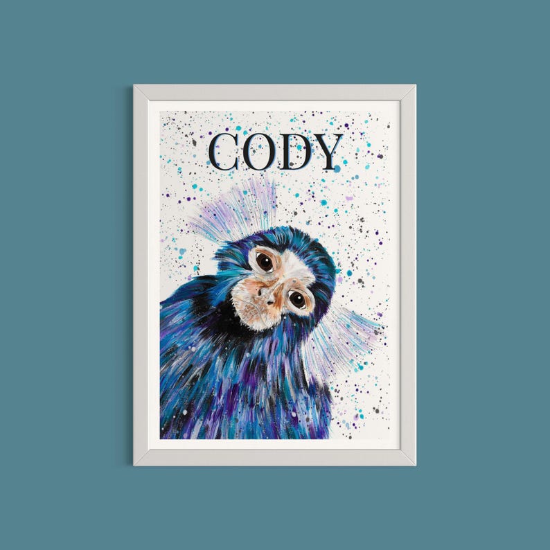 Personalised Marmoset Art Print, Customisable Animal Name Print, Room