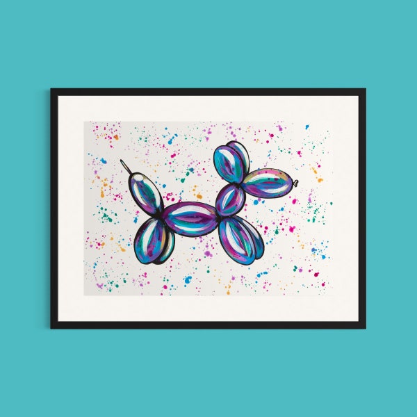 Balloon Dog Art Print, Pop Art, Retro Decor, Quirky Wall Art, Home Decor, Funky Picture, Playful Art, Modern Art, Hand Painted Artwork