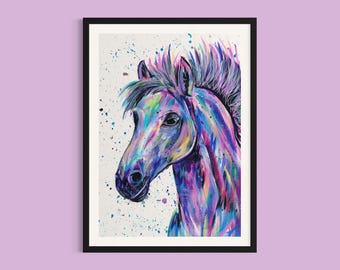Impression d'art cheval coloré, cheval violet mystique, décoration de chambre d'enfant (téléchargement numérique)