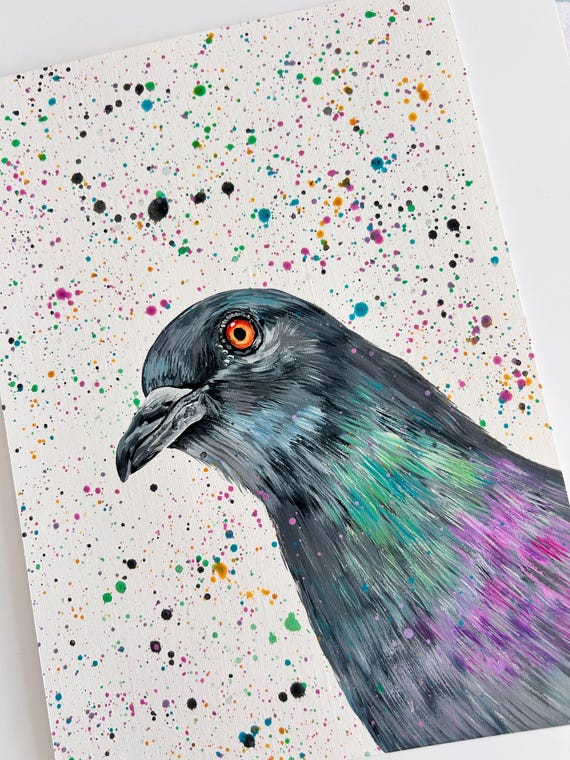 Pigeon Hand Painted Original Art, Bird Wall Art, Home Decor