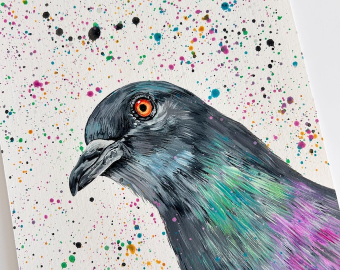Pigeon Hand Painted Original Art, Bird Wall Art, Home Decor