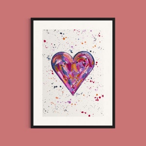 Loveheart Art Print, Abstract Art, Colourful Wall Art, Quirky Wall Decor, Heart Art, Bedroom Decor, Acrylic Art, Blue, Pink, Orange Wall Art