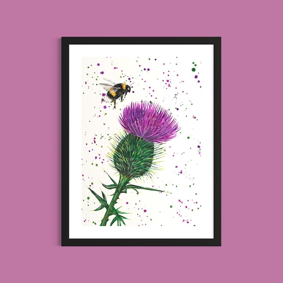 Scottish Thistle and Bee Art Print