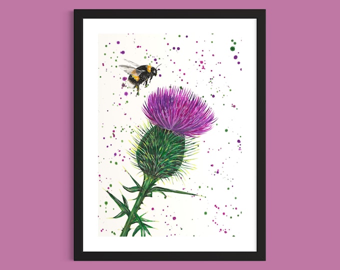 Scottish Thistle and Bee Art Print