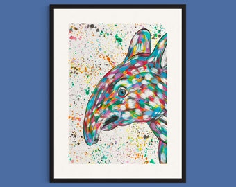 Tapir Art Print ‘Tommy’, Tapir Painting, Home Decor, Colourful Animal Art, Safari Print, Animal Nursery, Kids Room Prints, Rainbow Aesthetic