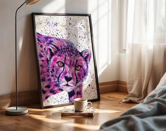 Cheetah Art Print: Colourful Safari Animal, Maximalist Decor