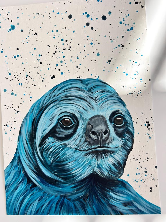 Original Sloth Painting, Acrylic Art by Emma LC, Original Art, Colourful Art, Sloth Gift,Sloth Painting, Sloth Decor, Abstract Art