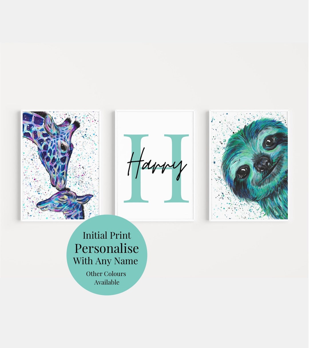 Personalised Animal Art Prints, Mix and Match Nursery Set, Childrens