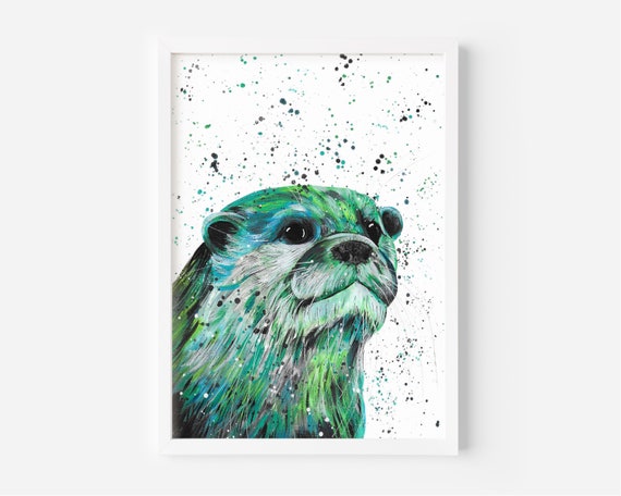 Otter Original Painting, Otter Artwork, Bold Decor, Wall Artwork, Colourful Art, Wildlife Art, Farmhouse Decor, Unique Otter Gifts,