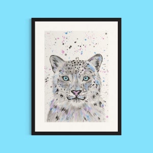 Snow Leopard Art Print ‘Nix’, Big Cat Art, Wild Animal Painting, Nursery Art, Leopard Gifts, Childrens Room Wall Art, Playroom Decor,