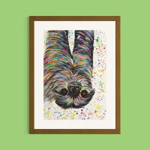 Colorful Sloth Art Print: Quirky Animal Painting, Nursery Decor