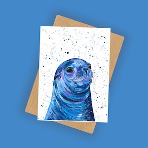 Carte d'otarie, carte blanche de vie marine pour toutes les occasions, petite carte d'anniversaire, sous la mer, carte de vie marine,