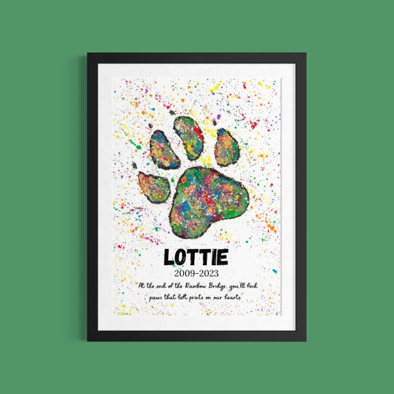 Dog Memorial Art Print, Customised Rainbow Bridge, Pet Paw Print