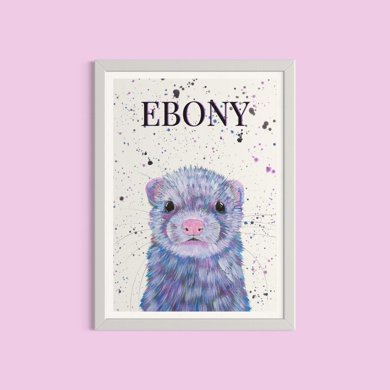 Personalised Ferret Art Print, Customisable Name Sign, Colourful Ferret