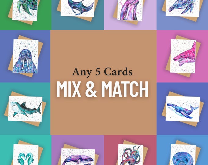 Mix and Match Sea Life Cards, Pack of 5